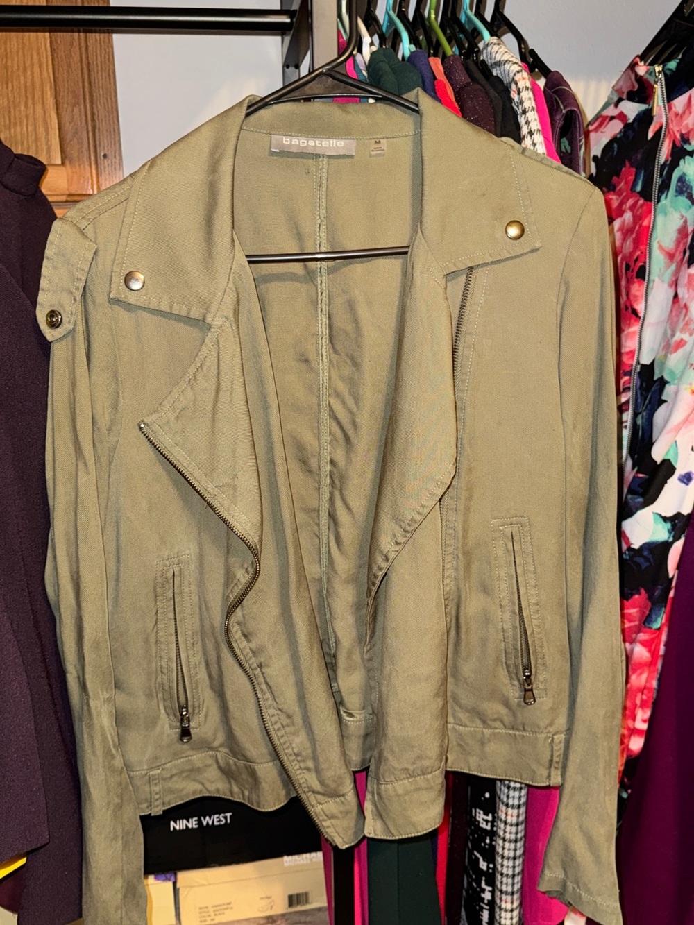 bagatelle Olive Utility Draped Moto Jacket